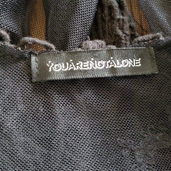 Black Floral Mesh Lace Crochet Open Top Cardigan M Witchy Whimsigoth Dark Fairy - Picture 7 of 8